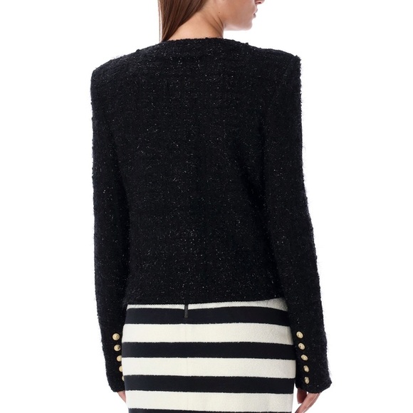 BALMAIN GOLD-BUTTON TWEED LUREX JACKET FOR WOMEN Size FR 42 - Picture 6 of 15